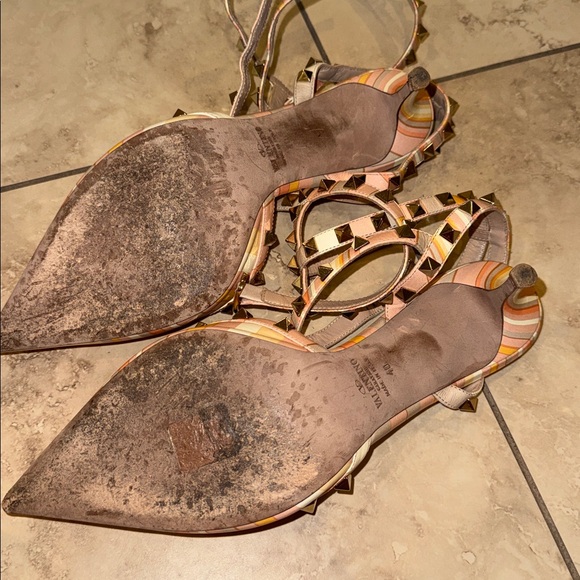Valentino Pointed-Toe Studded heels- Pink & Orange rock stud strappy heels 40 - Picture 4 of 6